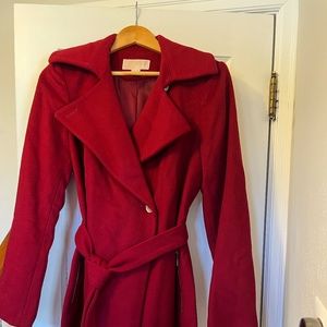 MICHAEL Michael Kors Red Dress Coat Size M With Gold Hardware and Waist Belt